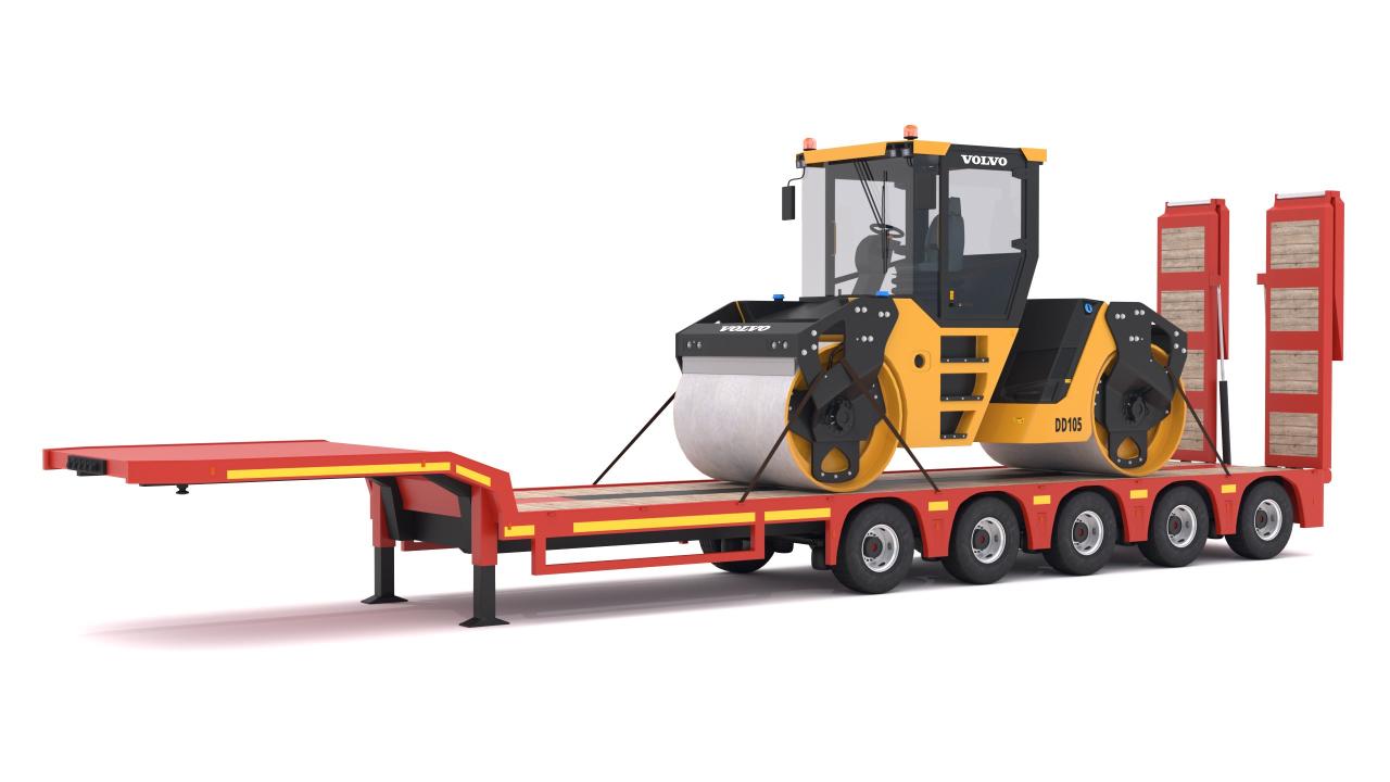 Lowboy Trailer with Volvo DD105 Road Roller Compactor 3d models