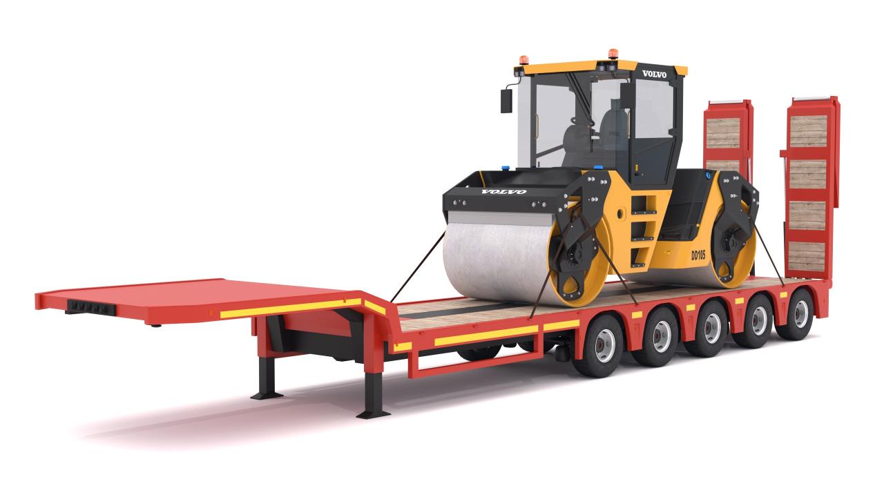 Lowboy Trailer with Volvo DD105 Road Roller Compactor 3d models