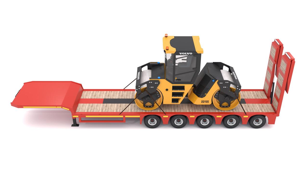 Lowboy Trailer with Volvo DD105 Road Roller Compactor 3d models