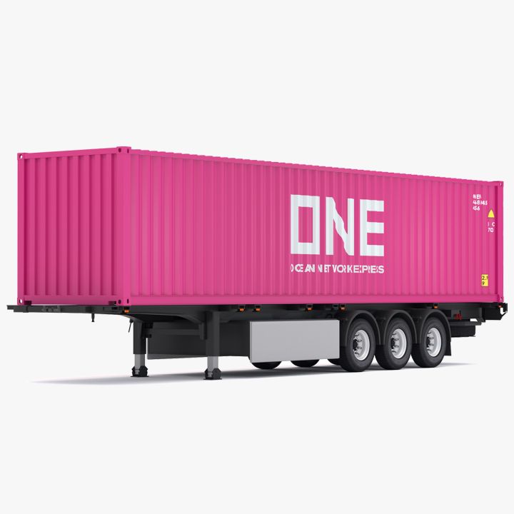 Chassis Semi Trailer with One Shipping Container 3d models