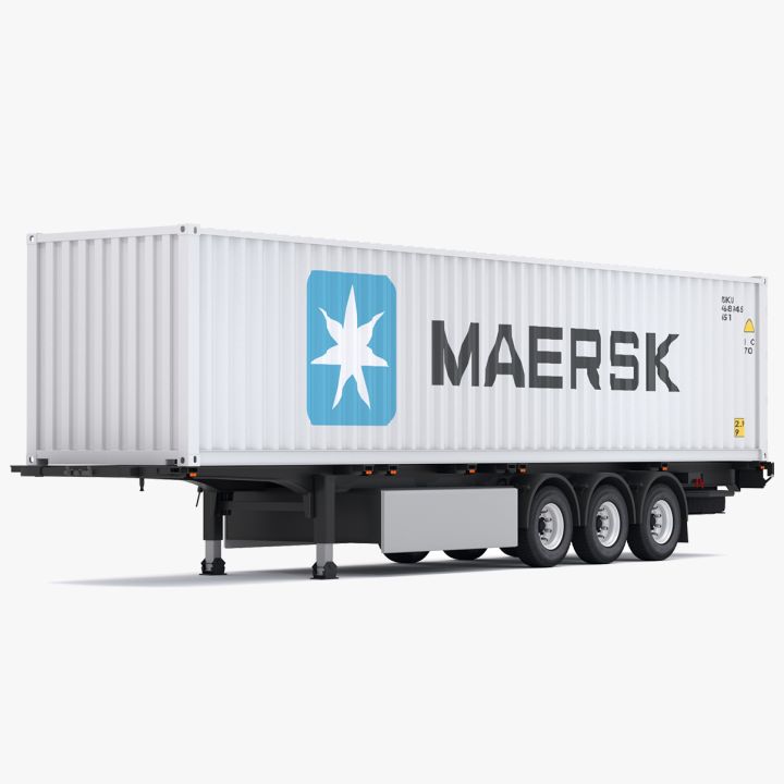 Chassis Semi Trailer with Maersk Shipping Container 3d models