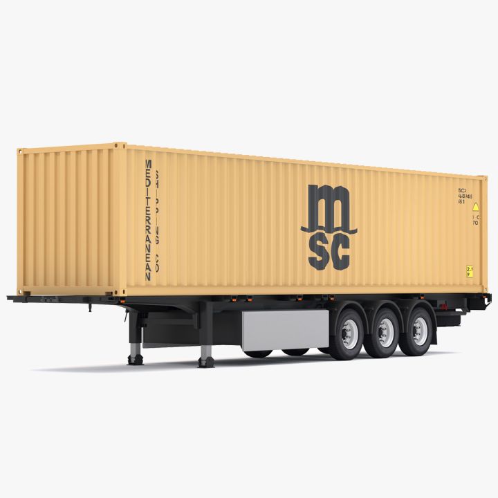 Chassis Semi Trailer with MSC Shipping Container 3d models