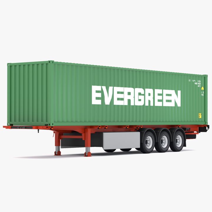 Chassis Semi Trailer with Evergreen Shipping Container 3d models