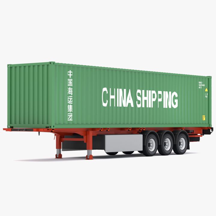 Chassis Semi Trailer with China Shipping Container 3d models